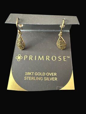 NOC Primrose 18KT Gold Over Sterling Silver Filigree Teardrop Earrings Elegant